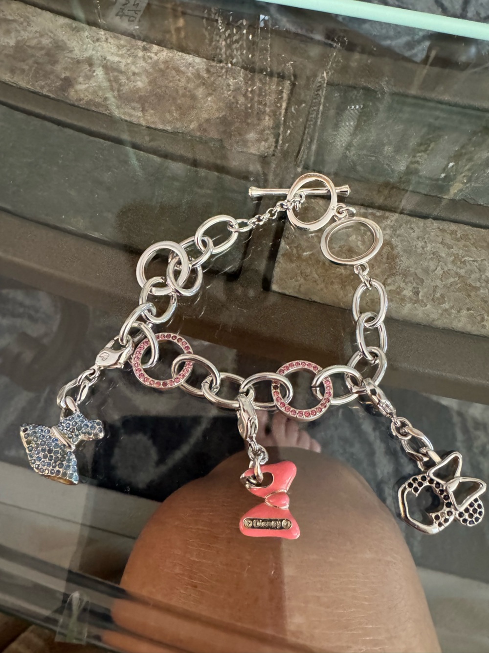 Swarovski Disney Silver Bracelet with Pink Crystal Accents - Women's Charm Chain